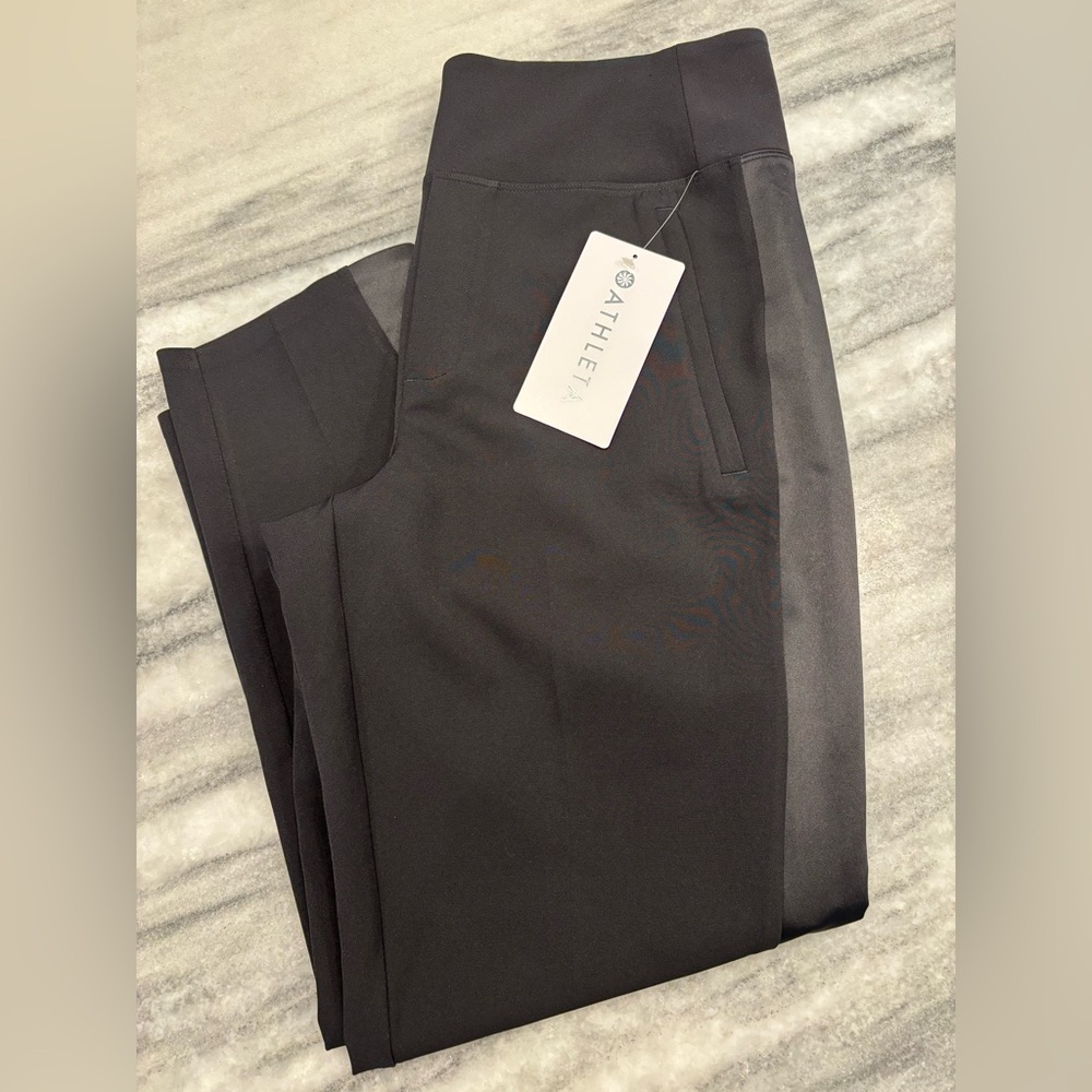 NWT Athleta Endless High Rise Satin Side Stripe Pant in Black